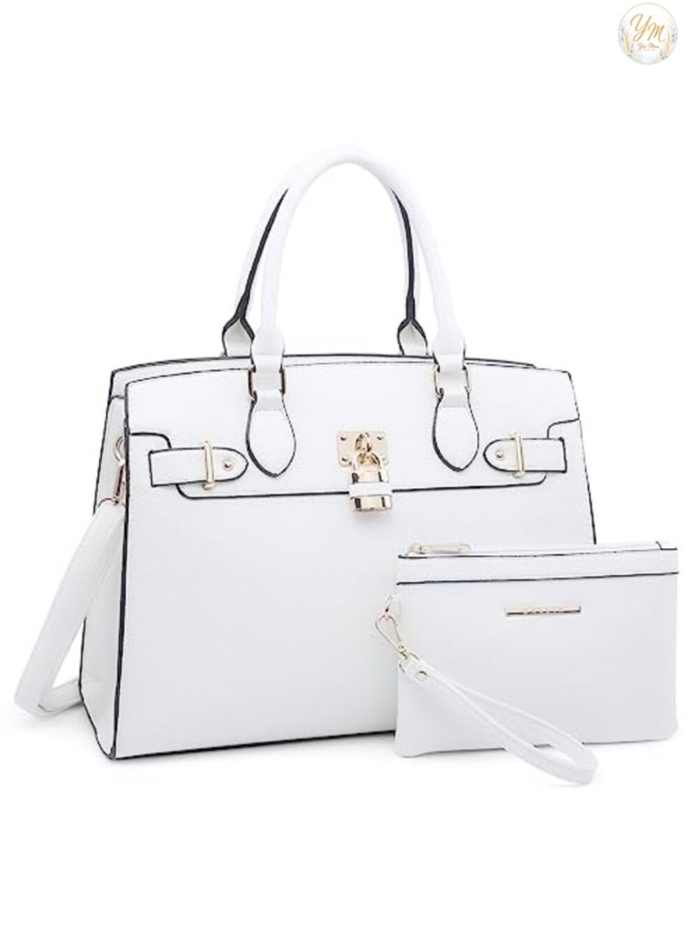 Vegan Leather Tote Satchel Handbag with Matching Clutch